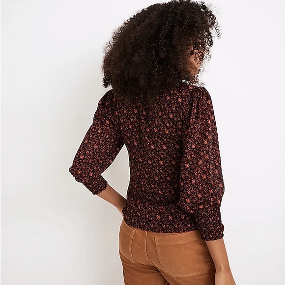 (Re)sourced Georgette Smocked-Cuff Button-Front Top in Orchard Floral - Picture 5 of 5